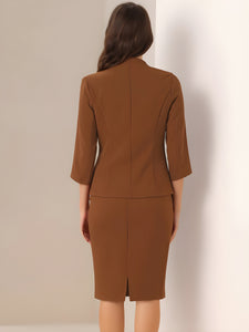 2 Pieces Collarless 3/4 Sleeves Blazer and Pencil Skirt Office Work Business Suit Set