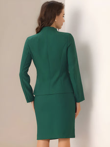 2pc Business Collarless Blazer and Formal Pencil Skirt Suit Sets