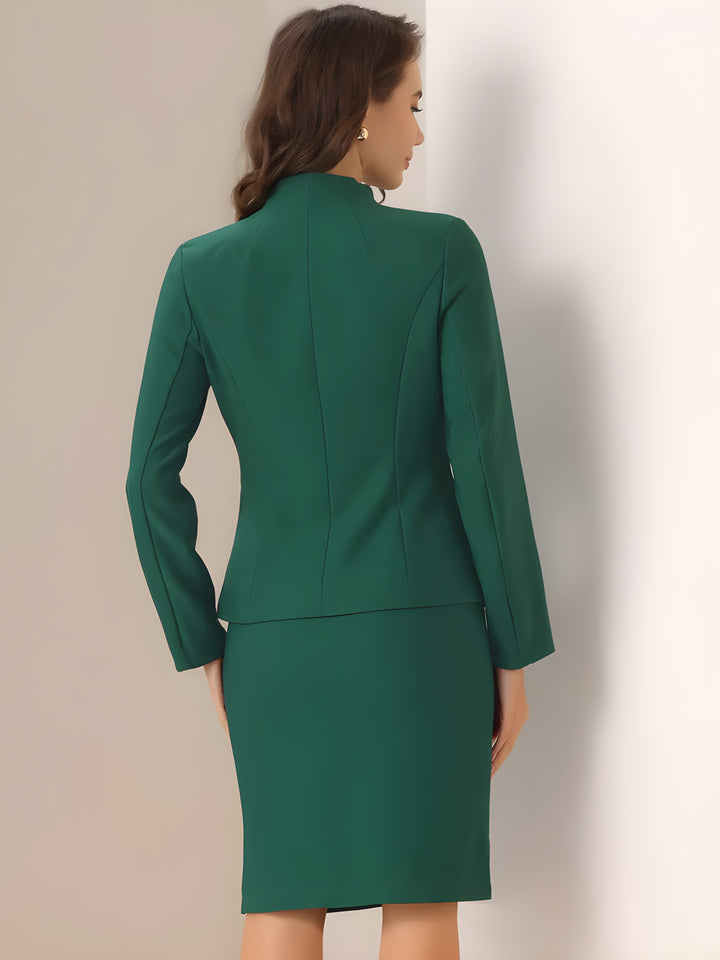2pc Business Collarless Blazer and Formal Pencil Skirt Suit Sets