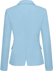 Womens Notched Lapel Pockets Button Work Office Blazer Jacket Suit