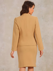 2pc Business Collarless Blazer and Formal Pencil Skirt Suit Sets