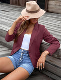 Womens Notched Lapel Pockets Button Work Office Blazer Jacket Suit