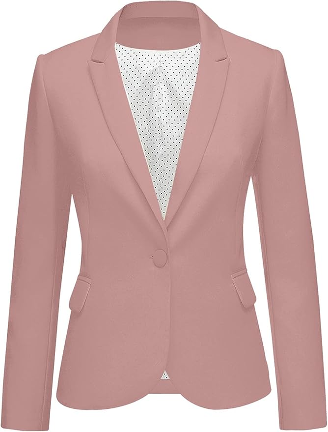 Womens Notched Lapel Pockets Button Work Office Blazer Jacket Suit