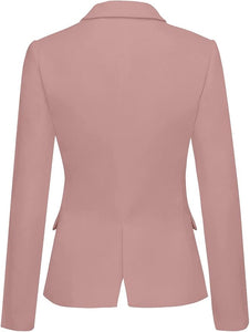 Womens Notched Lapel Pockets Button Work Office Blazer Jacket Suit