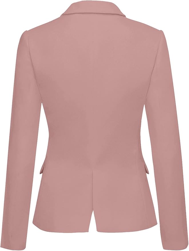 Womens Notched Lapel Pockets Button Work Office Blazer Jacket Suit
