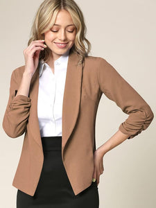 Women 3/4 Sleeve Blazer Open Front Cardigan Jacket Work Office Blazer Khaki