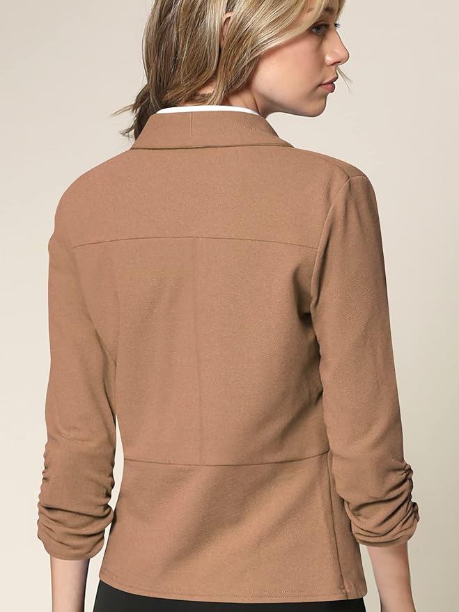 Women 3/4 Sleeve Blazer Open Front Cardigan Jacket Work Office Blazer Khaki