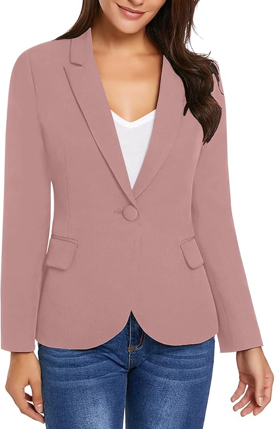 Womens Notched Lapel Pockets Button Work Office Blazer Jacket Suit