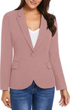 Womens Notched Lapel Pockets Button Work Office Blazer Jacket Suit