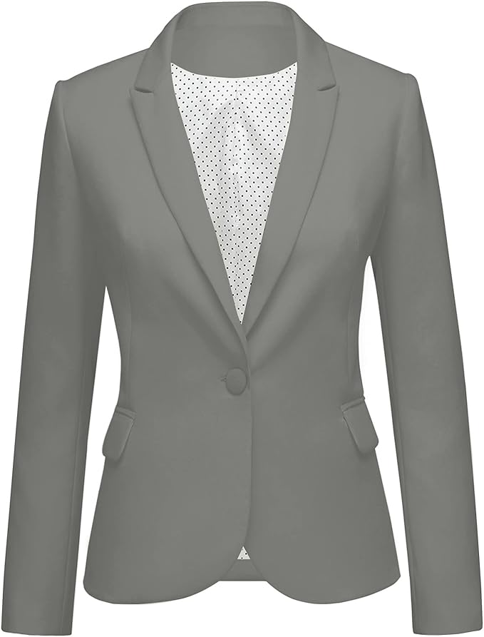 Womens Notched Lapel Pockets Button Work Office Blazer Jacket Suit