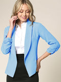 Women 3/4 Sleeve Blazer Open Front Cardigan Jacket Work Office Blazer Light Blue