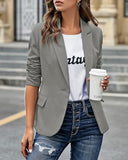 Womens Notched Lapel Pockets Button Work Office Blazer Jacket Suit