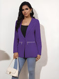 Women's Long Sleeve Blazer Open Front Cardigan Jacket Work Office Blazer with Zipper Pockets S-3XL