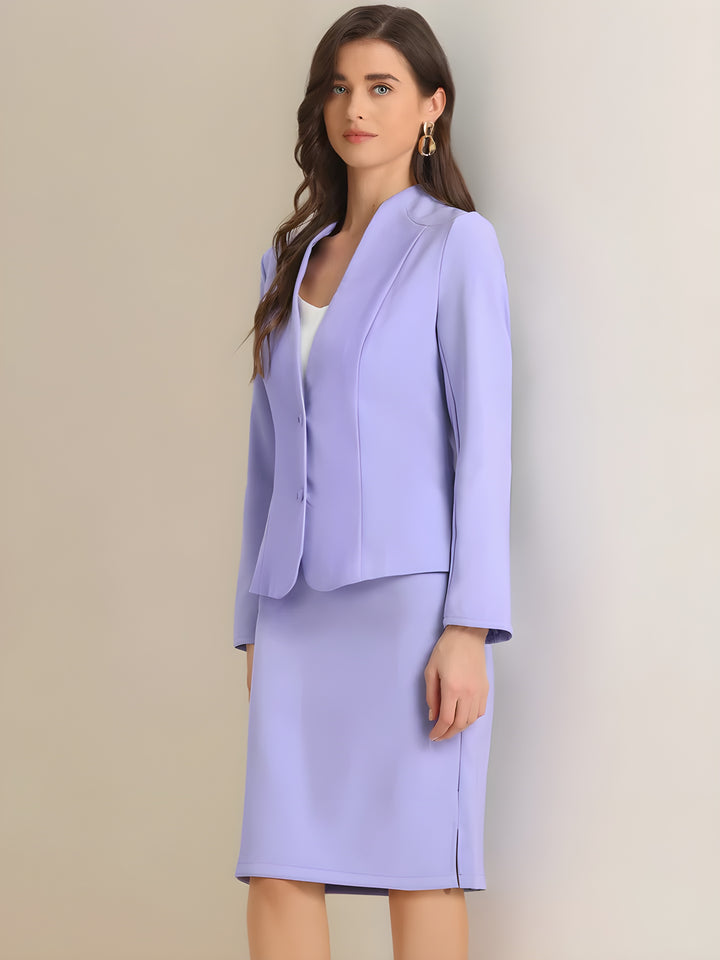 2pc Business Collarless Blazer and Formal Pencil Skirt Suit Sets