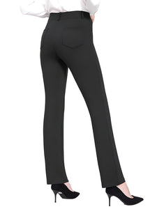Women Casual Stretchy Pants Work Business Slacks Dress Pants Straight Leg Trousers with Pockets Black