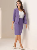 2 Pieces Collarless 3/4 Sleeves Blazer and Pencil Skirt Office Work Business Suit Set