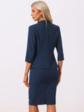 2 Pieces Collarless 3/4 Sleeves Blazer and Pencil Skirt Office Work Business Suit Set