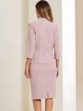 2 Pieces Collarless 3/4 Sleeves Blazer and Pencil Skirt Office Work Business Suit Set