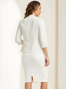 2 Pieces Collarless 3/4 Sleeves Blazer and Pencil Skirt Office Work Business Suit Set