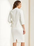 2 Pieces Collarless 3/4 Sleeves Blazer and Pencil Skirt Office Work Business Suit Set