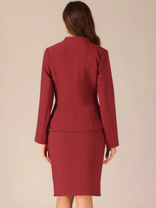 2pc Business Collarless Blazer and Formal Pencil Skirt Suit Sets