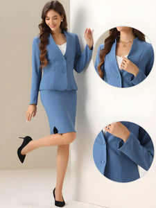 2pc Business Collarless Blazer and Formal Pencil Skirt Suit Sets