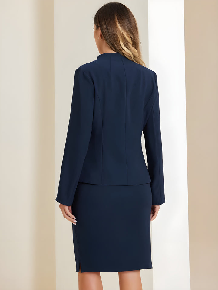 2pc Business Collarless Blazer and Formal Pencil Skirt Suit Sets