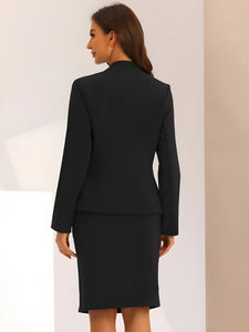 2pc Business Collarless Blazer and Formal Pencil Skirt Suit Sets