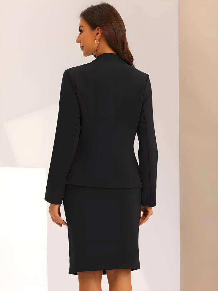 2pc Business Collarless Blazer and Formal Pencil Skirt Suit Sets