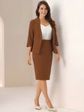 2 Pieces Collarless 3/4 Sleeves Blazer and Pencil Skirt Office Work Business Suit Set
