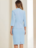 2 Pieces Collarless 3/4 Sleeves Blazer and Pencil Skirt Office Work Business Suit Set