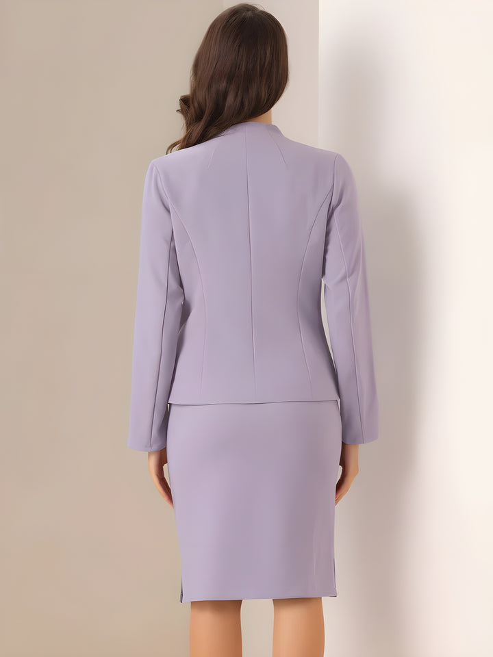 2pc Business Collarless Blazer and Formal Pencil Skirt Suit Sets