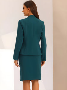 2pc Business Collarless Blazer and Formal Pencil Skirt Suit Sets