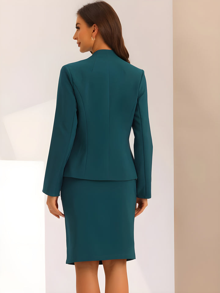 2pc Business Collarless Blazer and Formal Pencil Skirt Suit Sets
