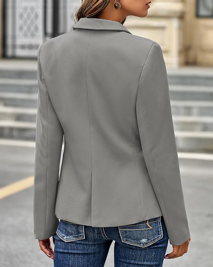 Womens Notched Lapel Pockets Button Work Office Blazer Jacket Suit