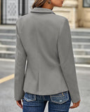 Womens Notched Lapel Pockets Button Work Office Blazer Jacket Suit