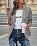 Womens Notched Lapel Pockets Button Work Office Blazer Jacket Suit