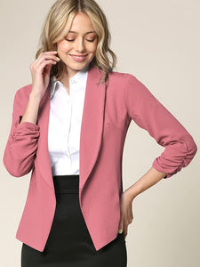 Women 3/4 Sleeve Blazer Open Front Cardigan Jacket Work Office Blazer Mauve