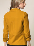 Women 3/4 Sleeve Blazer Open Front Cardigan Jacket Work Office Blazer Mustard