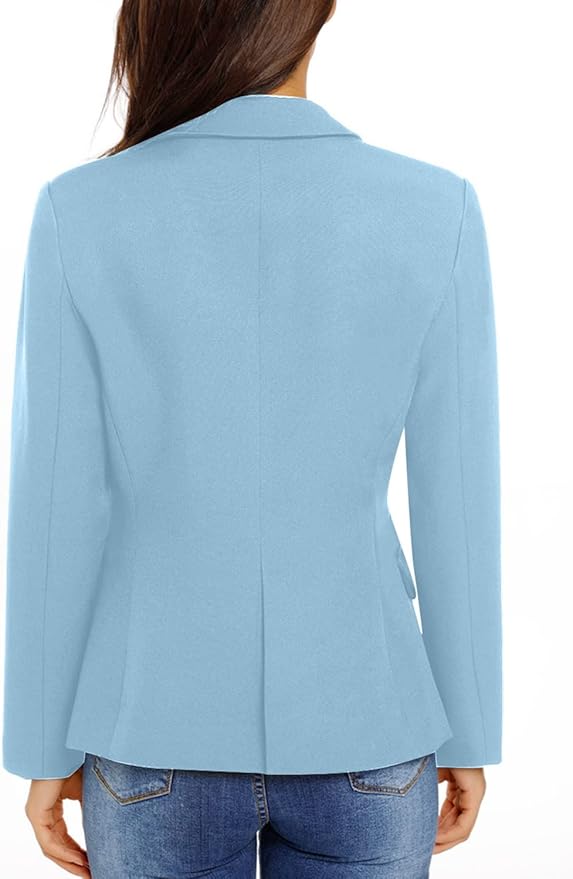 Womens Notched Lapel Pockets Button Work Office Blazer Jacket Suit