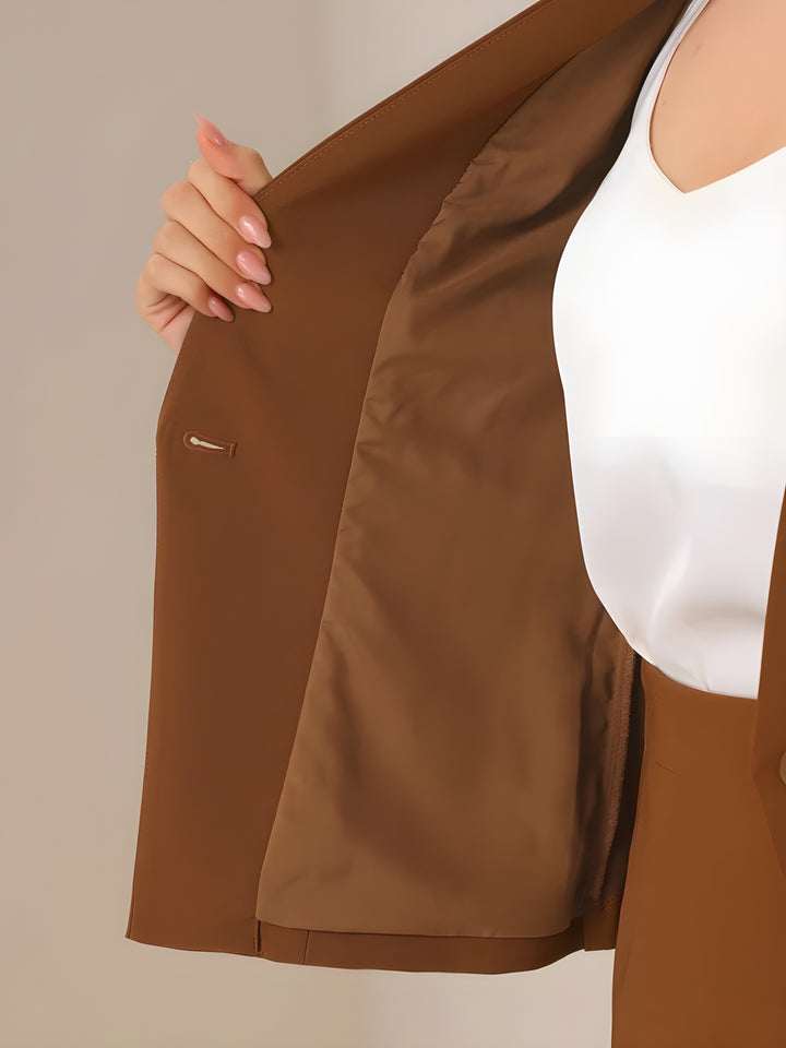 2 Pieces Collarless 3/4 Sleeves Blazer and Pencil Skirt Office Work Business Suit Set