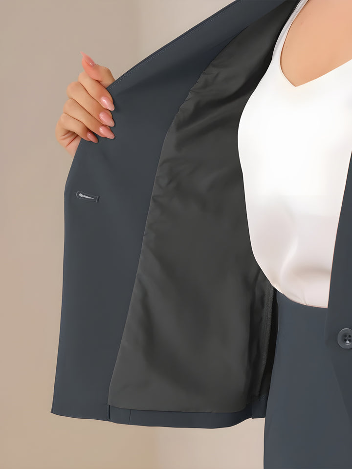 2 Pieces Collarless 3/4 Sleeves Blazer and Pencil Skirt Office Work Business Suit Set