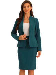 2pc Business Collarless Blazer and Formal Pencil Skirt Suit Sets