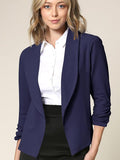 Women 3/4 Sleeve Blazer Open Front Cardigan Jacket Work Office Blazer Navy