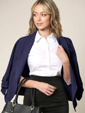 Women 3/4 Sleeve Blazer Open Front Cardigan Jacket Work Office Blazer Navy