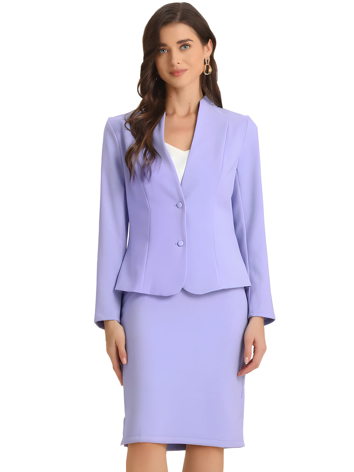 2pc Business Collarless Blazer and Formal Pencil Skirt Suit Sets