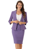 2 Pieces Collarless 3/4 Sleeves Blazer and Pencil Skirt Office Work Business Suit Set