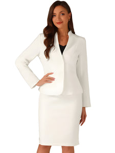 2pc Business Collarless Blazer and Formal Pencil Skirt Suit Sets