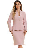 2pc Business Collarless Blazer and Formal Pencil Skirt Suit Sets