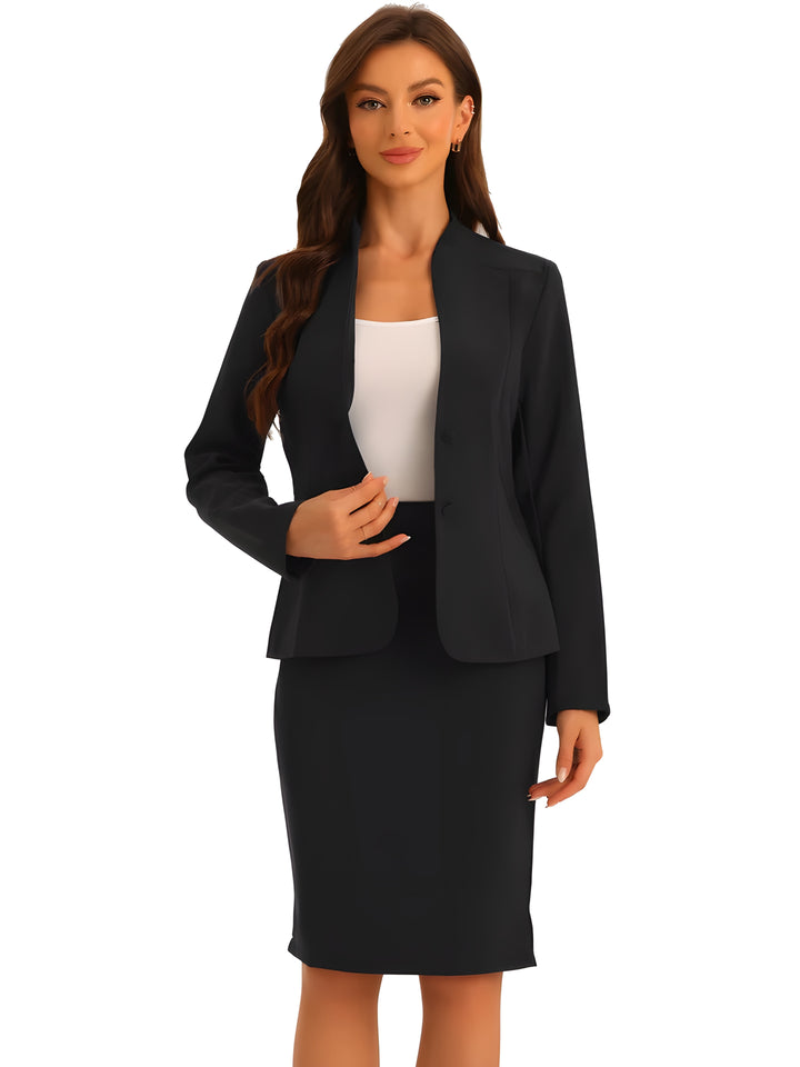 2pc Business Collarless Blazer and Formal Pencil Skirt Suit Sets